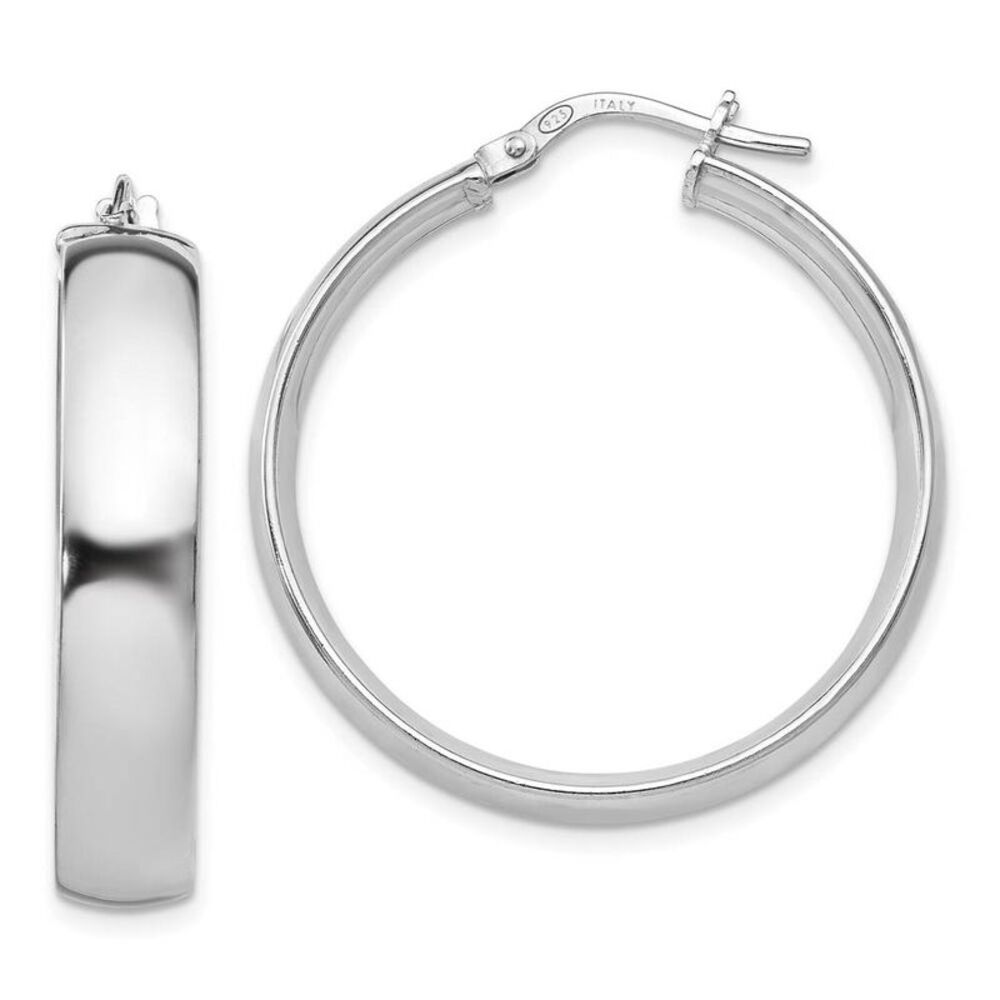 6mm Polished Round Hoop Earrings in Sterling Silver, 30mm (1 1/18 in)